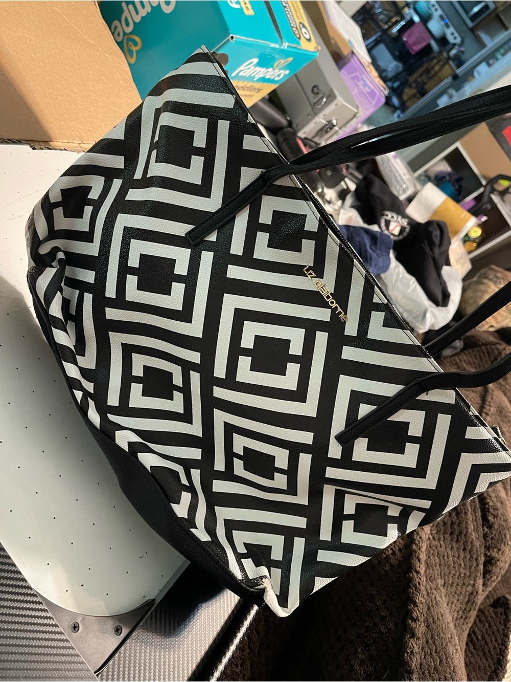 Liz Claiborne Black & White Geometric Tote Bag